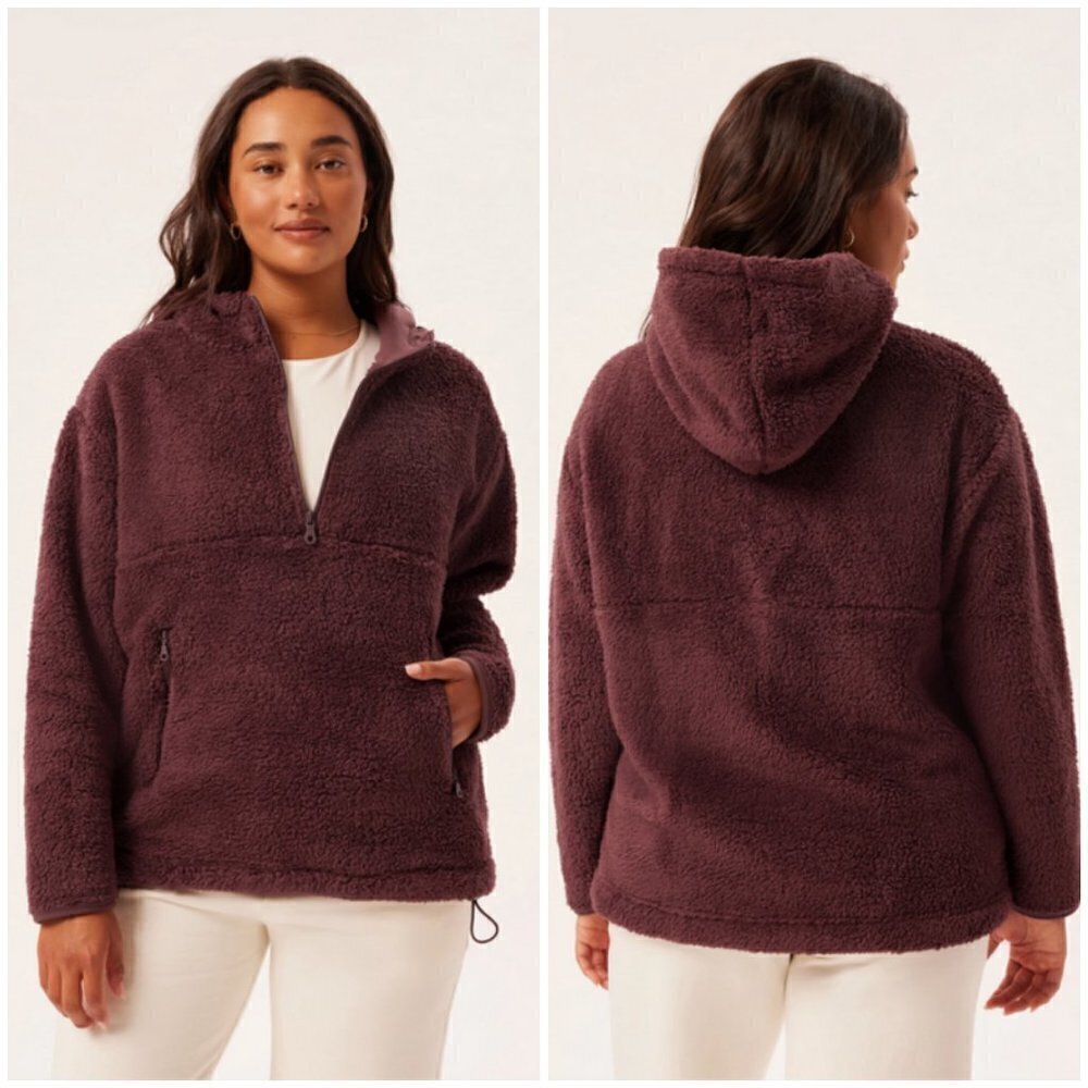 💕GIRLFRIEND COLLECTIVE💕 Teddy Recycled Fleece Hoodie Raisin Brown Large L NWT